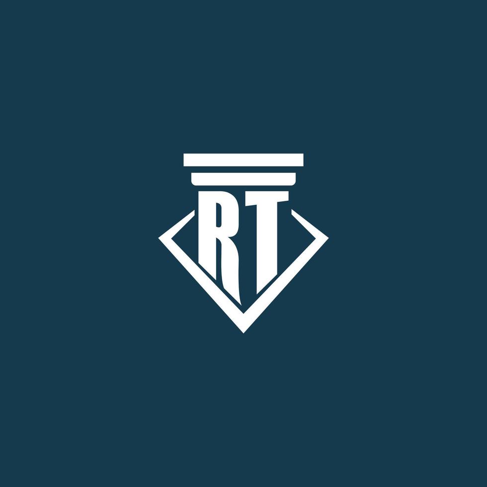 rt-anfangsmonogrammlogo für anwaltskanzlei, anwalt oder anwalt mit säulenikonendesign vektor