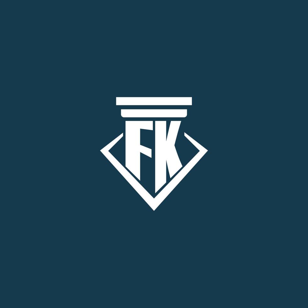 fk Anfangsmonogramm-Logo für Anwaltskanzlei, Anwalt oder Anwalt mit Säulen-Icon-Design vektor