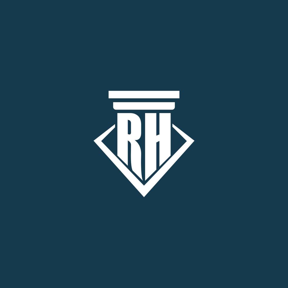 rh-anfangsmonogrammlogo für anwaltskanzlei, anwalt oder anwalt mit säulenikonendesign vektor