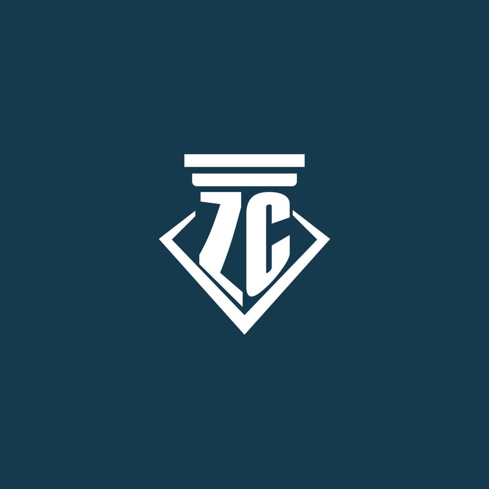 zc Anfangsmonogramm-Logo für Anwaltskanzleien, Anwälte oder Anwälte mit Säulen-Icon-Design vektor