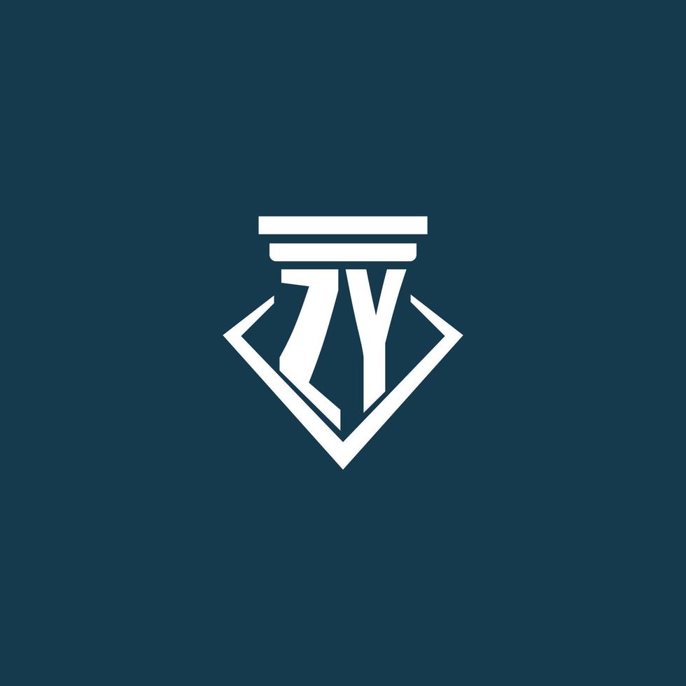 zy Anfangsmonogramm-Logo für Anwaltskanzleien, Anwälte oder Anwälte mit Säulen-Icon-Design vektor