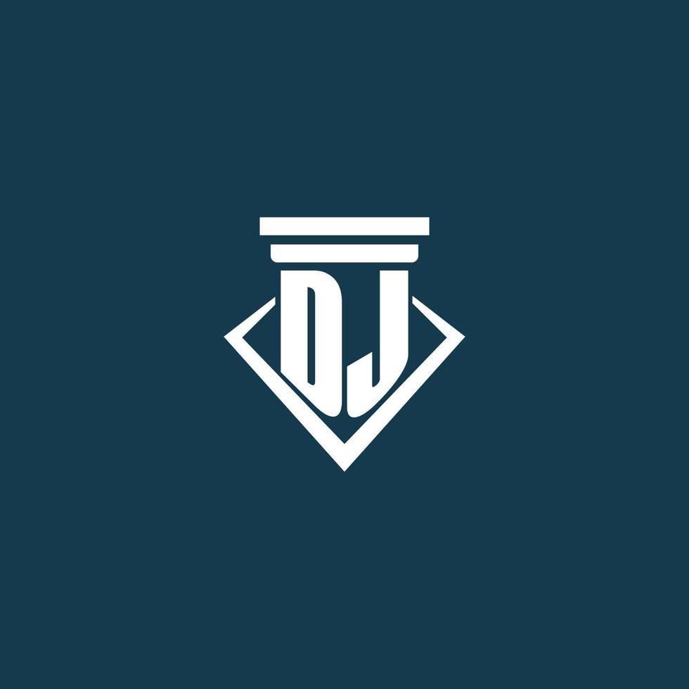 dj första monogram logotyp för lag fast, advokat eller förespråkare med pelare ikon design vektor