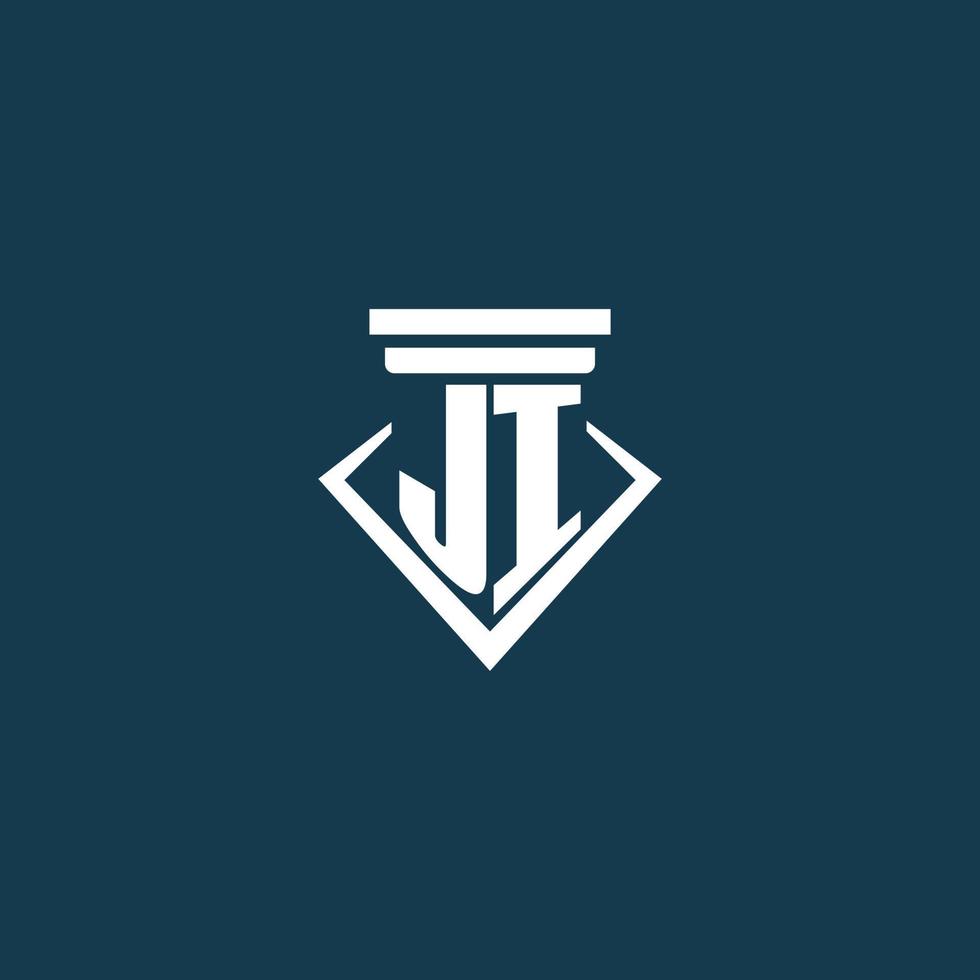 ji-anfangsmonogrammlogo für anwaltskanzlei, anwalt oder anwalt mit säulenikonendesign vektor
