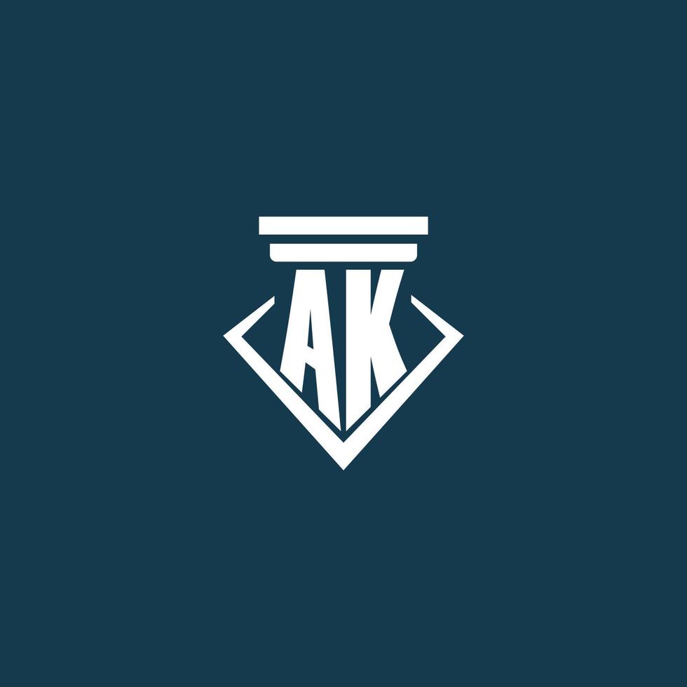 ak-Anfangsmonogramm-Logo für Anwaltskanzlei, Anwalt oder Anwalt mit Säulen-Icon-Design vektor