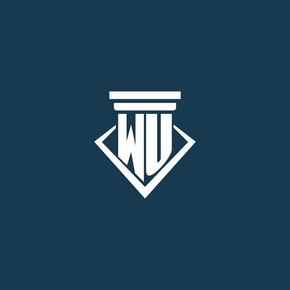 wu-anfangsmonogrammlogo für anwaltskanzlei, anwalt oder anwalt mit säulenikonendesign vektor