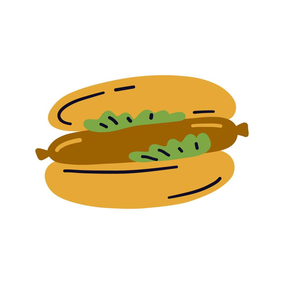 Cartoon-Design Lebensmittelelement Hotdog. handgezeichnetes fastfood vektor