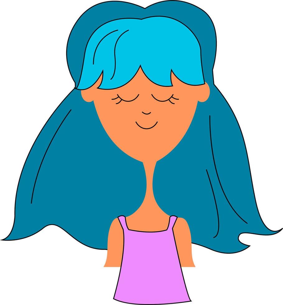 blauhaariges Mädchen, Illustration, Vektor auf weißem Hintergrund.