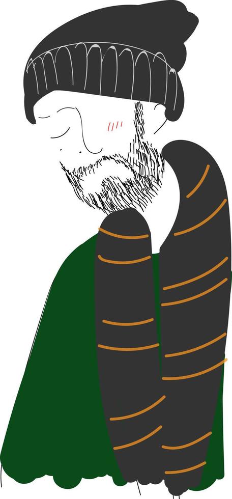 en skägg man med hatt och scarf, vektor eller Färg illustration.