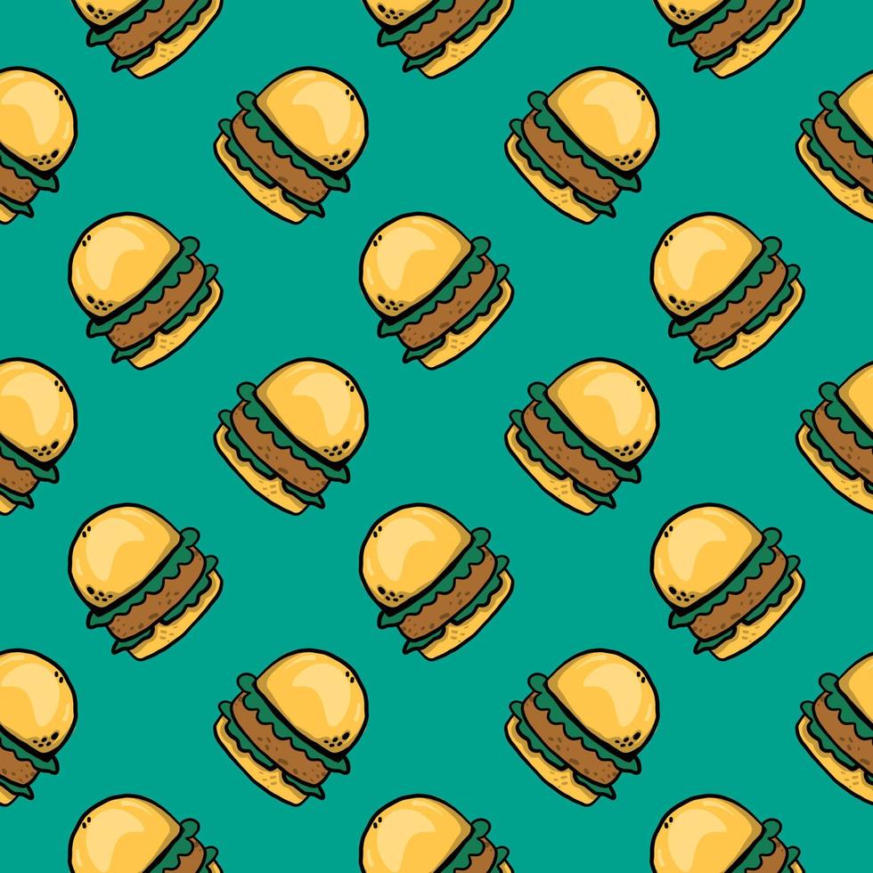 süßer kleiner Burger, nahtloses Muster auf grünem Hintergrund. vektor