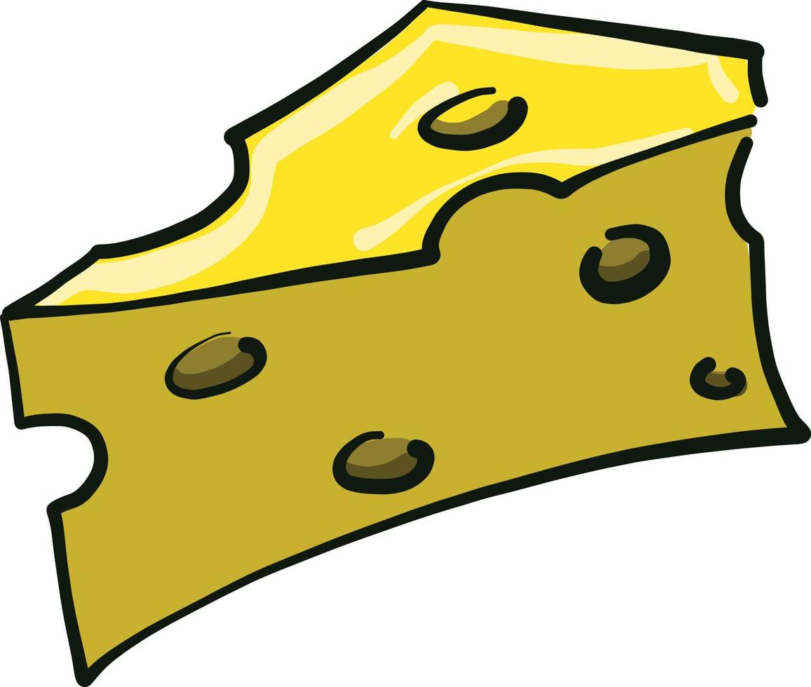 Scheibe Käse mit Löchern, Illustration, Vektor auf weißem Hintergrund.