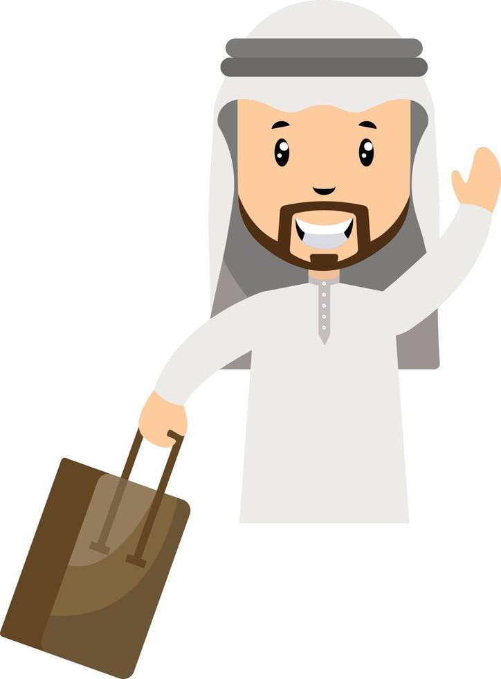 arab män med resväska, illustration, vektor på vit bakgrund.