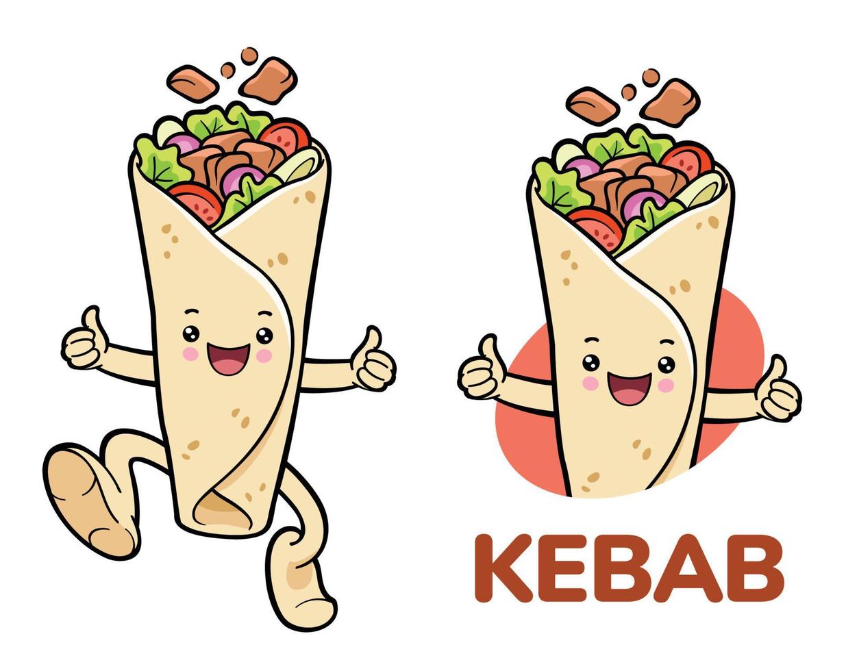 kebab-zeichentrickfigur, die daumen nach oben gestikuliert vektor