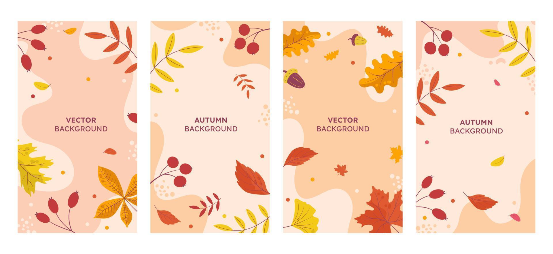 Vektor-Set abstrakter Hintergründe mit einem Platz zum Kopieren von Text - Herbstverkauf - helle, stilvolle Banner, Poster, Cover-Design-Vorlagen, Geschichten in Social-Media-Tapeten mit gelben und orangefarbenen Blättern vektor