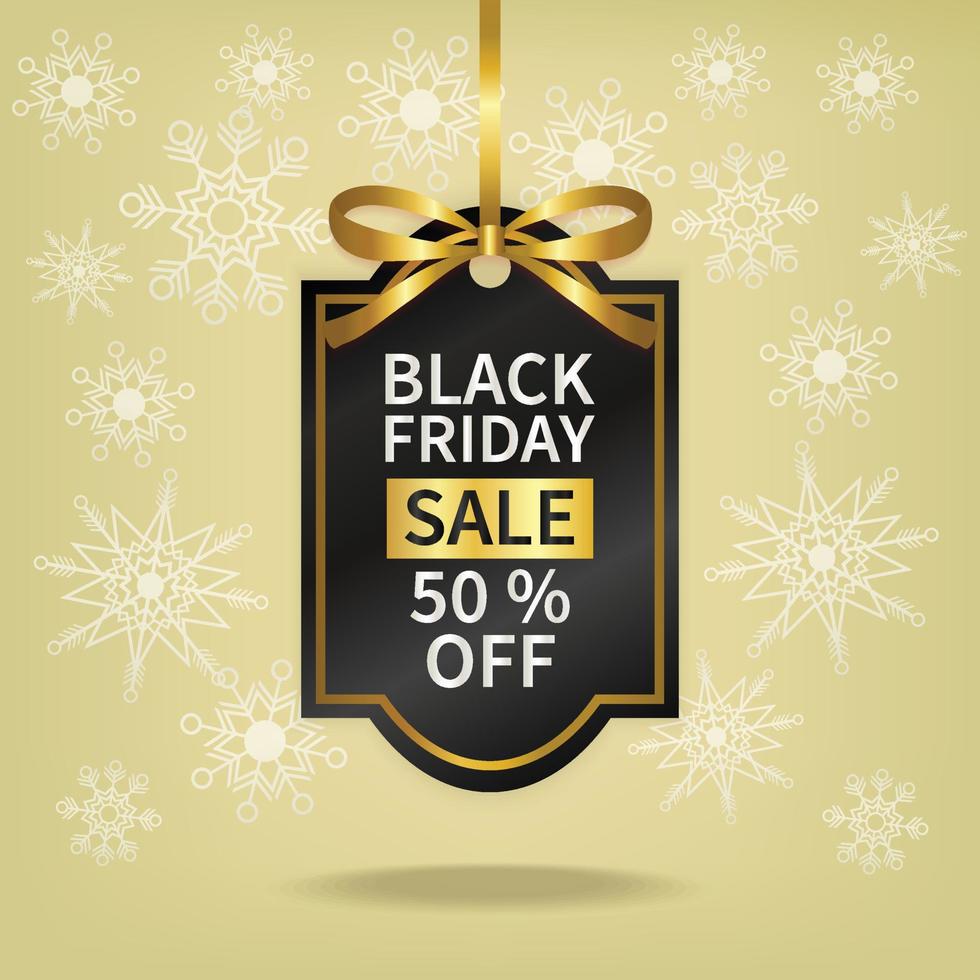 schwarzer freitag verkaufspreisschild mit goldband schneeflocke hintergrund vektor