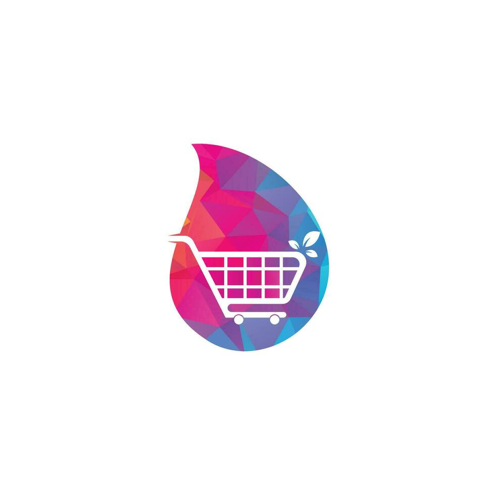 Green Leaf Shopping Cart Drop Form Konzept Logo Design Inspiration. vektor