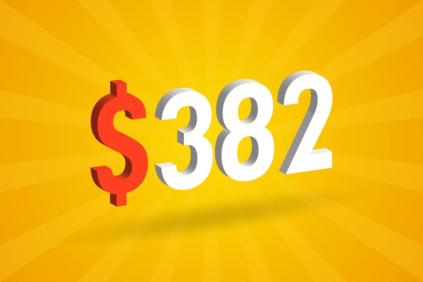 382 USD 3D-Textsymbol. 382 US-Dollar 3d mit gelbem Hintergrund Amerikanischer Geldvorratvektor vektor
