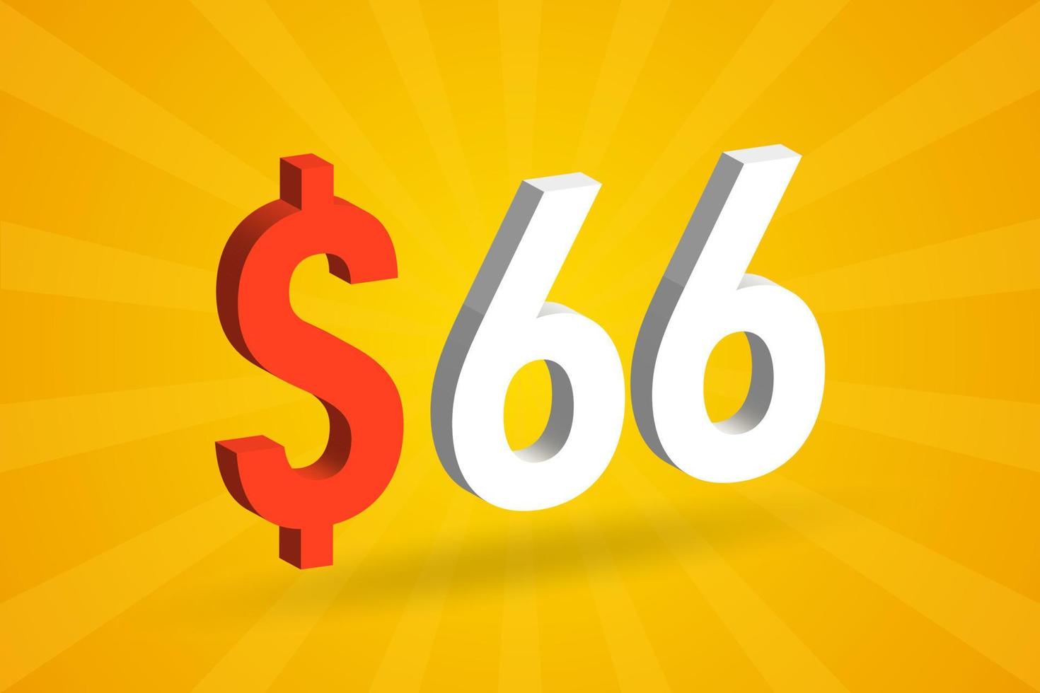 66 USD 3D-Textsymbol. 66 us-dollar 3d mit gelbem hintergrund amerikanischer geldstockvektor vektor