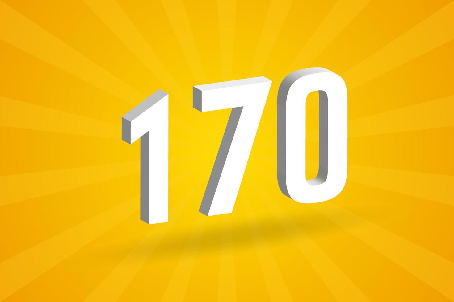 3d 170 Zahlenschriftalphabet. weiße 3D-Nummer 170 mit gelbem Hintergrund vektor
