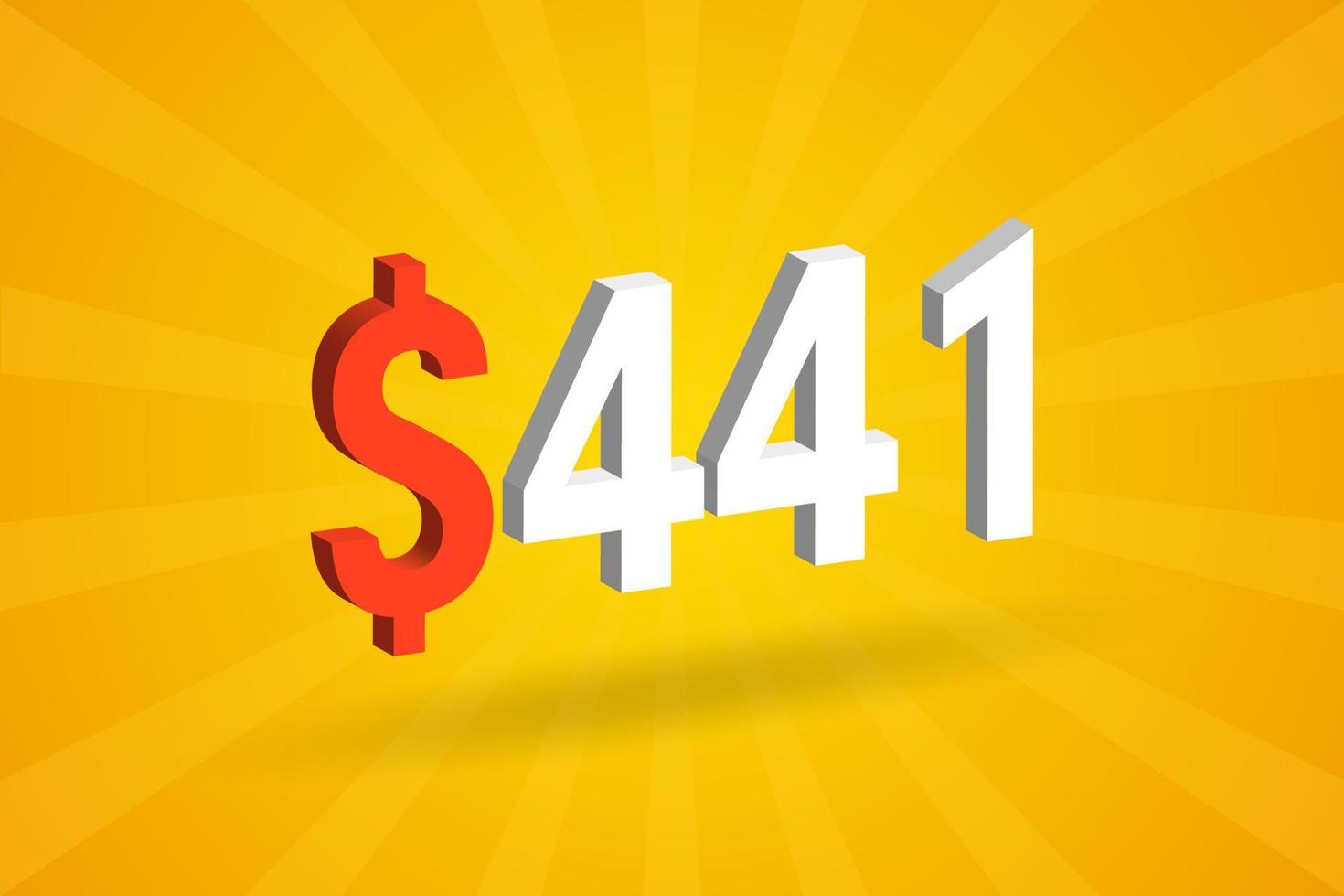 441 USD 3d text symbol. 441 förenad stat dollar 3d med gul bakgrund amerikan pengar stock vektor
