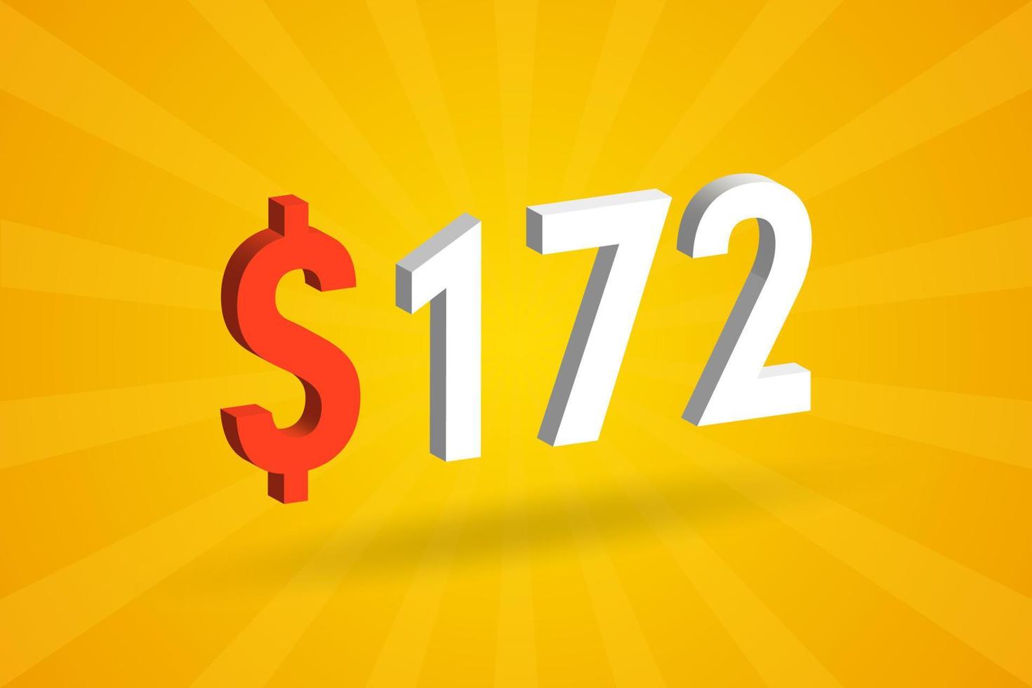 172 USD 3D-Textsymbol. 172 US-Dollar 3d mit gelbem Hintergrund Amerikanischer Geldvektor vektor