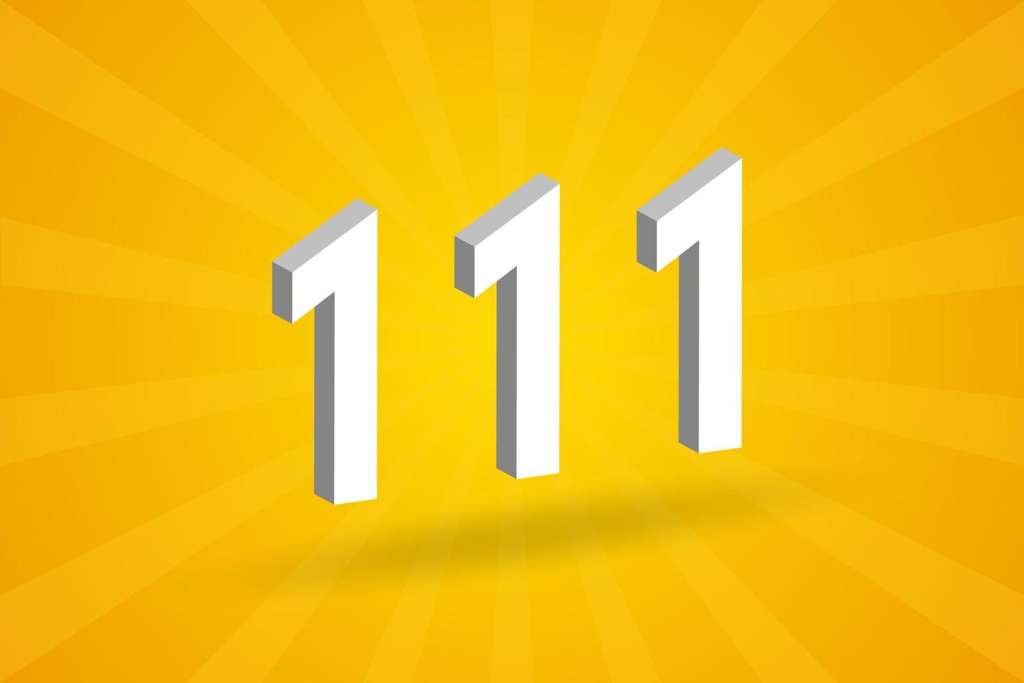 3d 111 siffra font alfabet. vit 3d siffra 111 med gul bakgrund vektor