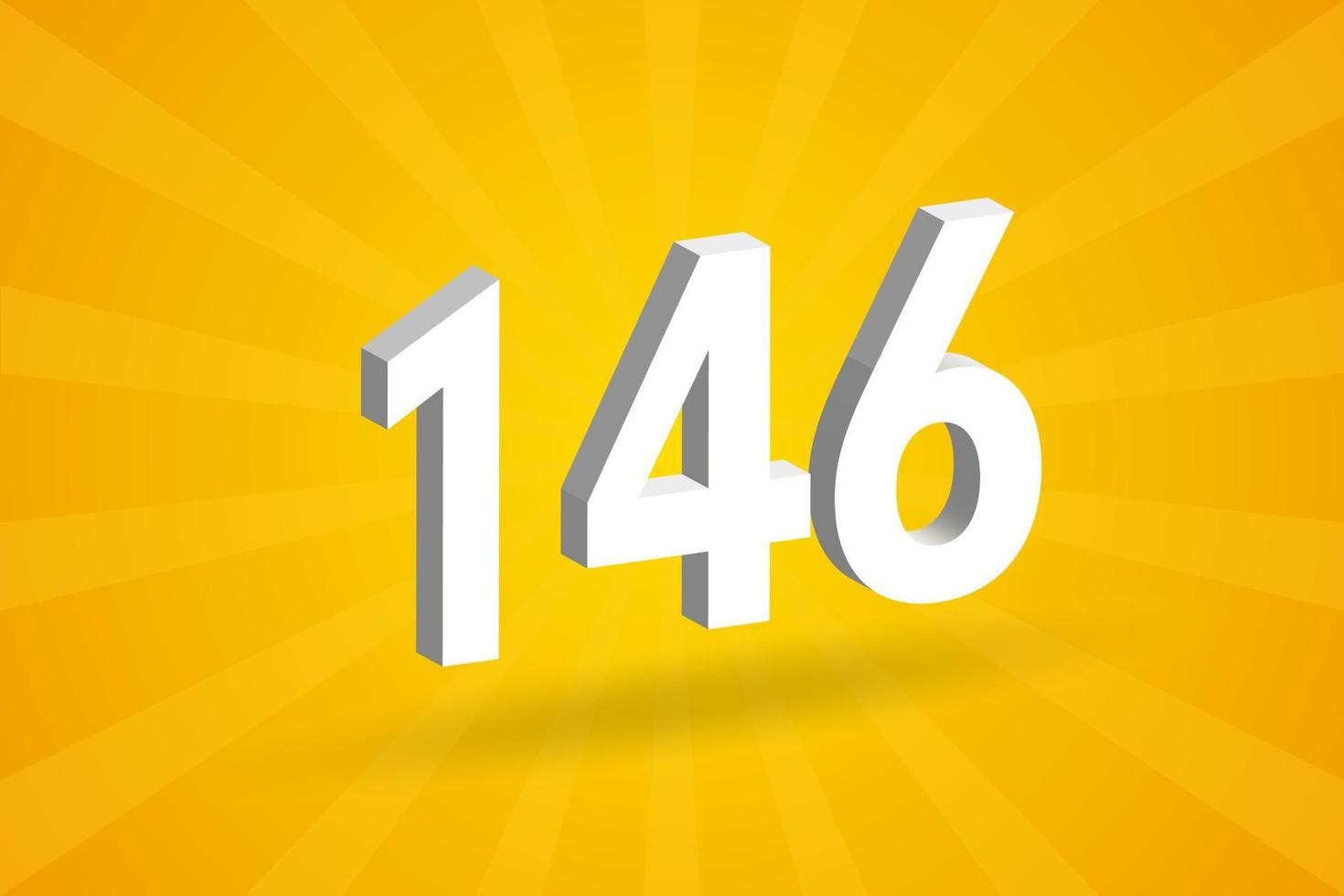 3d 146 siffra font alfabet. vit 3d siffra 146 med gul bakgrund vektor