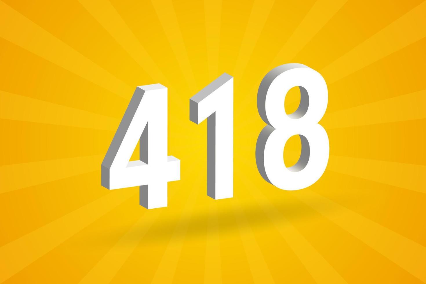 3d 418 siffra font alfabet. vit 3d siffra 418 med gul bakgrund vektor