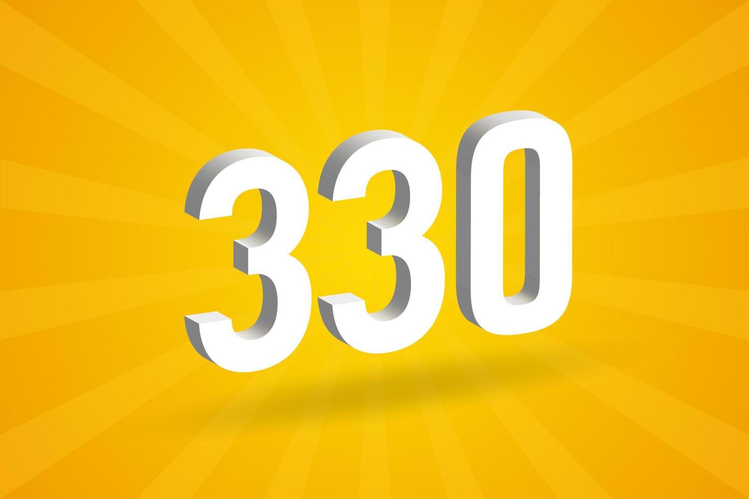 3d 330-Zahlen-Schriftalphabet. weiße 3D-Nummer 330 mit gelbem Hintergrund vektor