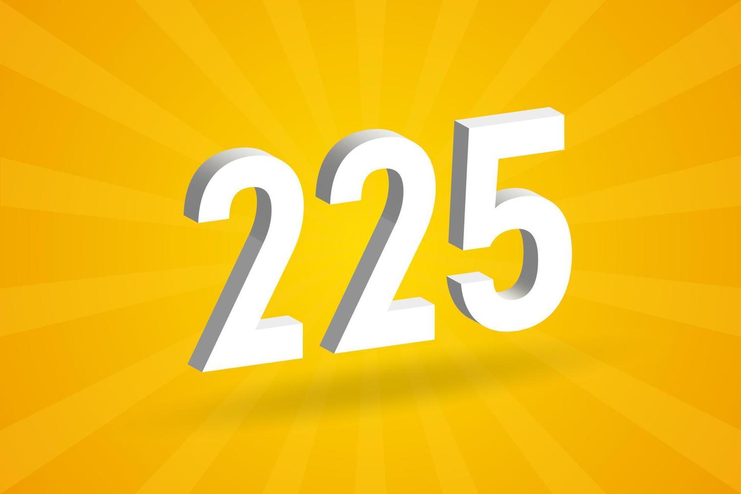 3d 225 Zahlen Schriftart Alphabet. weiße 3D-Nummer 225 mit gelbem Hintergrund vektor