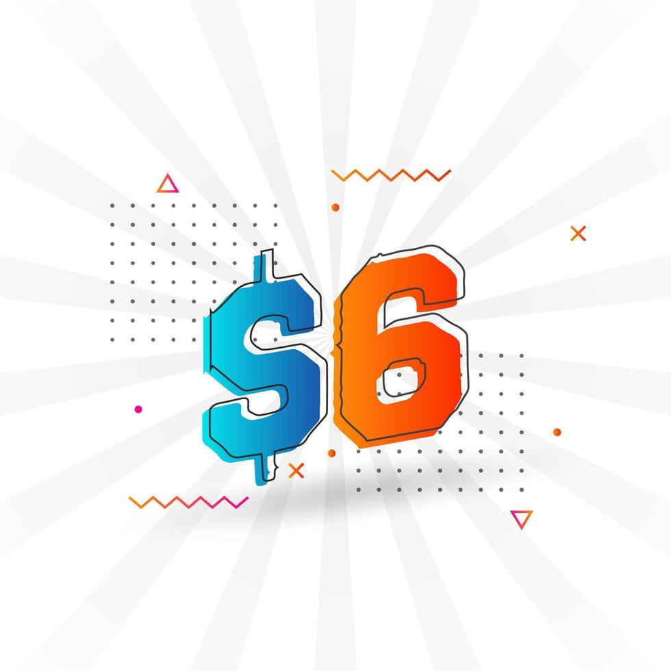 6-Dollar-Währungsvektor-Textsymbol. 6 usd US-Dollar amerikanisches Geld Aktienvektor vektor