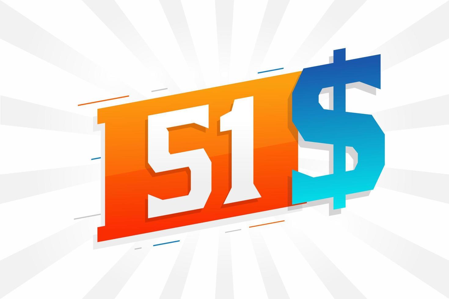51 dollar valuta vektor text symbol. 51 USD förenad stater dollar amerikan pengar stock vektor
