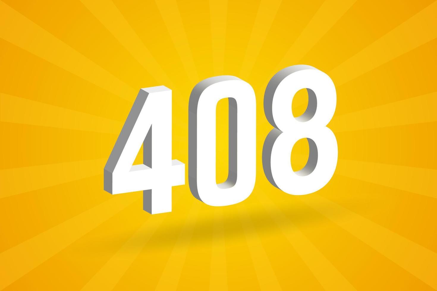 3d 408 siffra font alfabet. vit 3d siffra 408 med gul bakgrund vektor