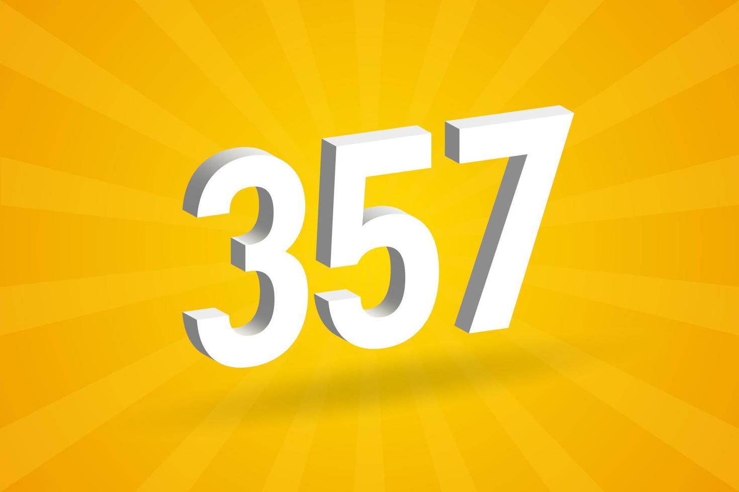 3d 357 siffra font alfabet. vit 3d siffra 357 med gul bakgrund vektor