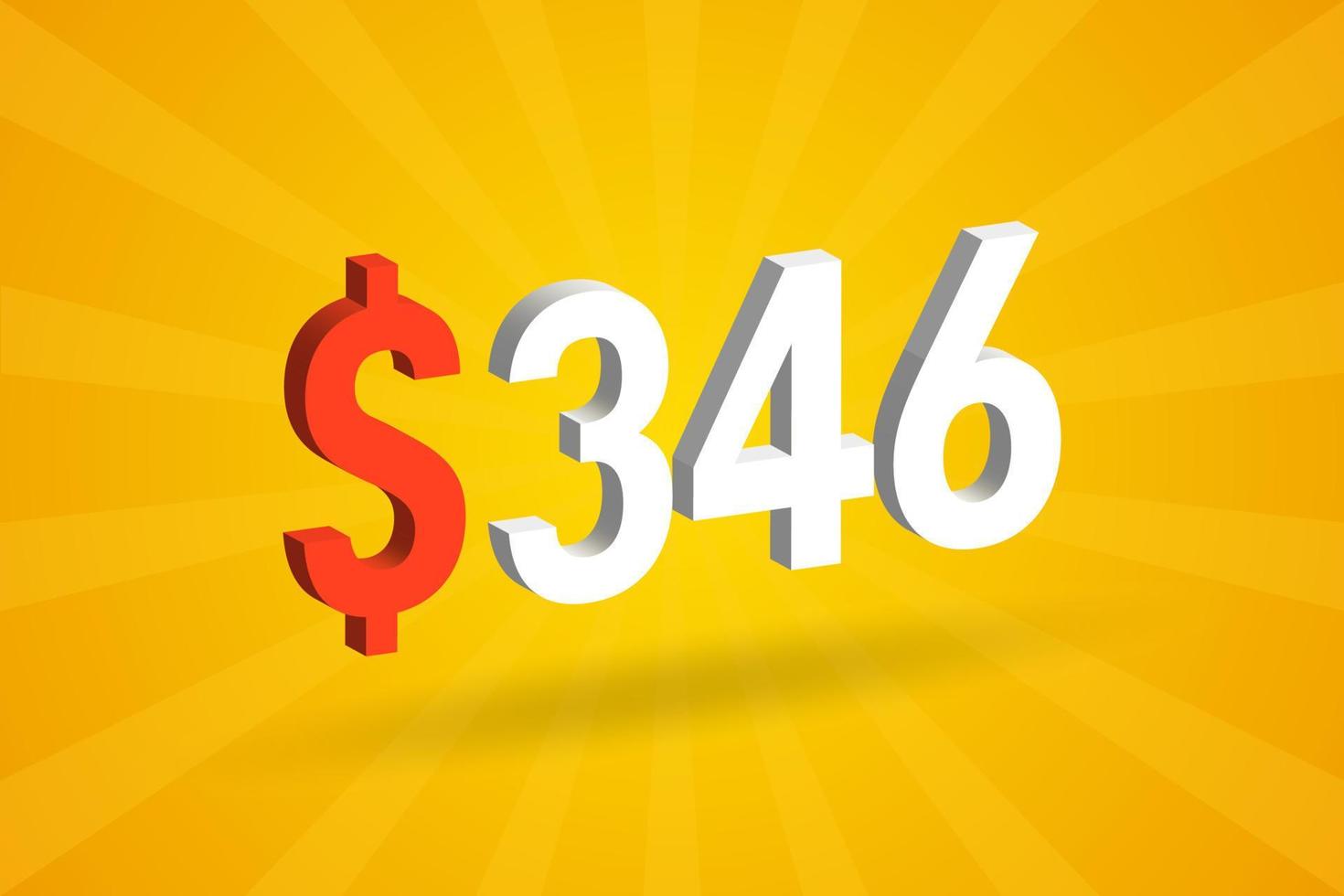 346 USD 3D-Textsymbol. 346 US-Dollar 3d mit gelbem Hintergrund Amerikanischer Geldaktienvektor vektor