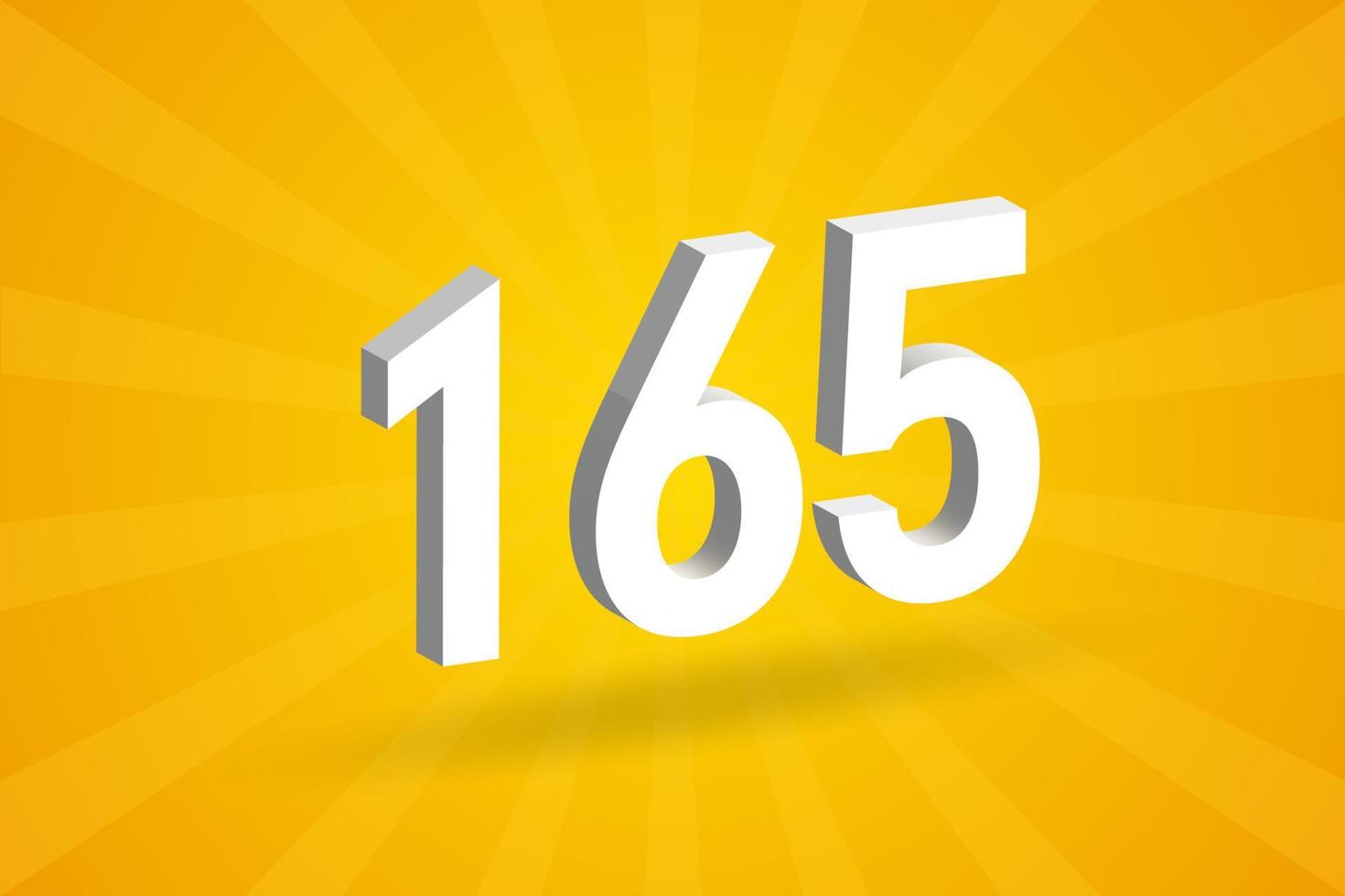 3d 165 siffra font alfabet. vit 3d siffra 165 med gul bakgrund vektor
