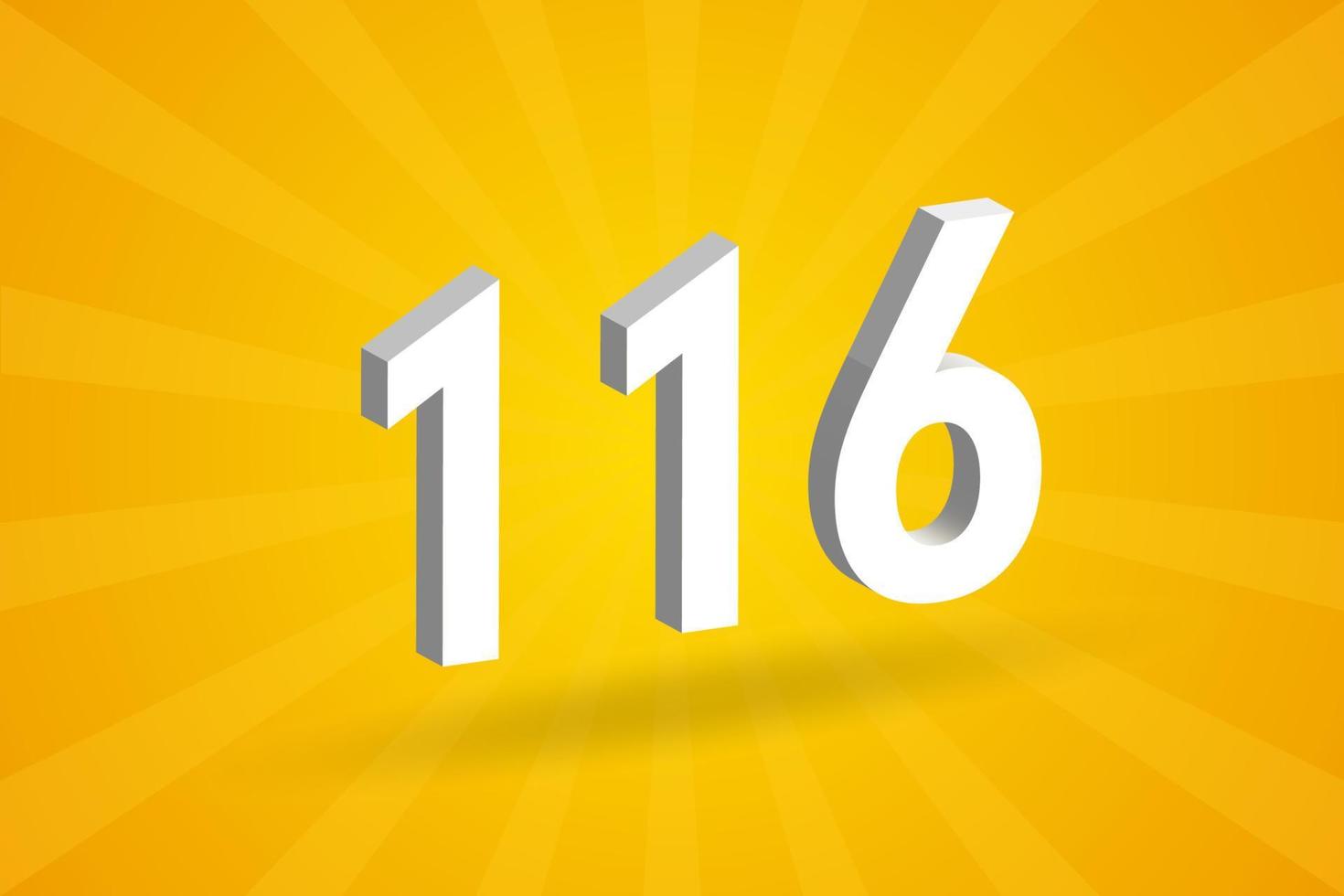 3d 116 siffra font alfabet. vit 3d siffra 116 med gul bakgrund vektor