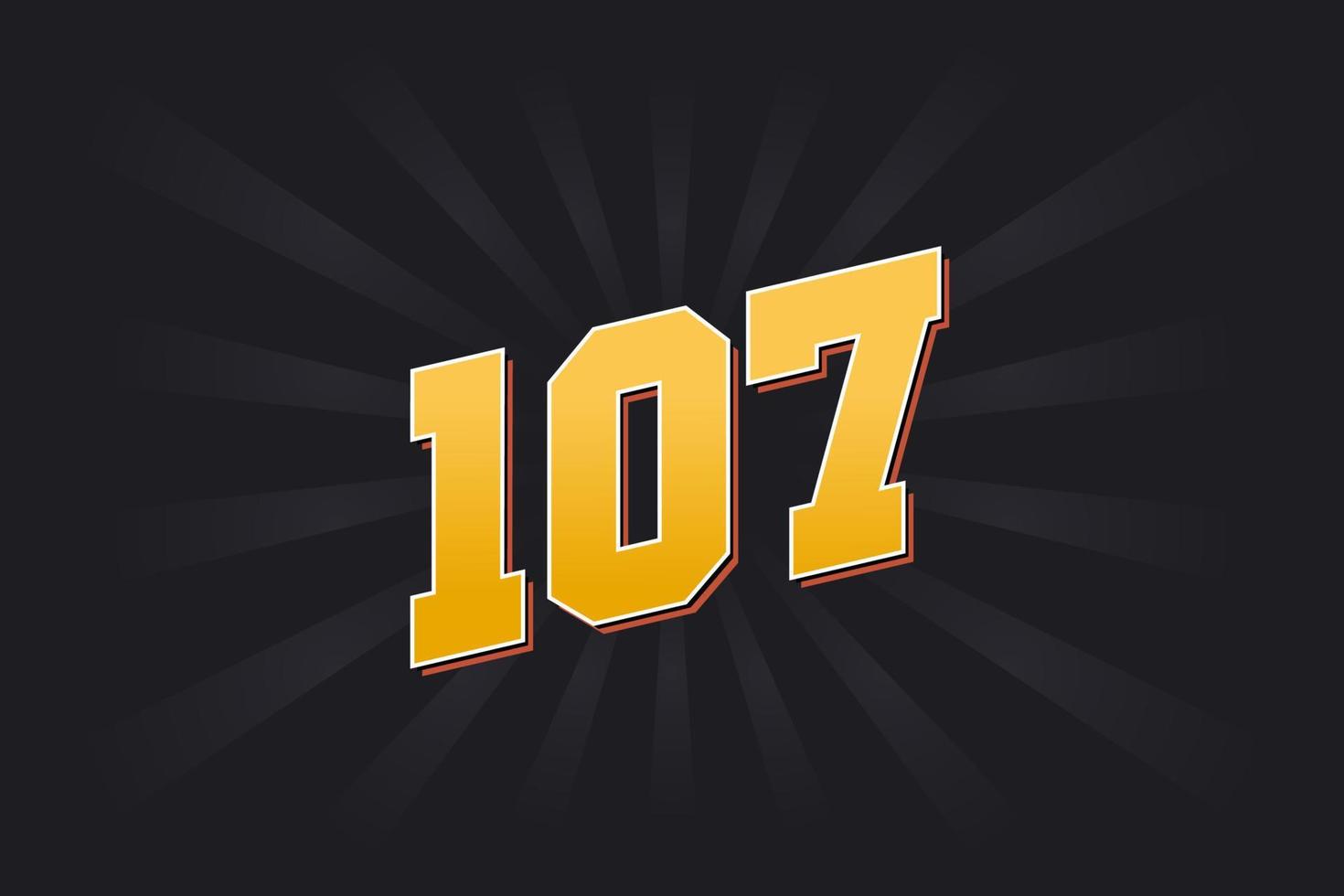 Nummer 107 Vektorschrift Alphabet. gelbe 107-Nummer mit schwarzem Hintergrund vektor