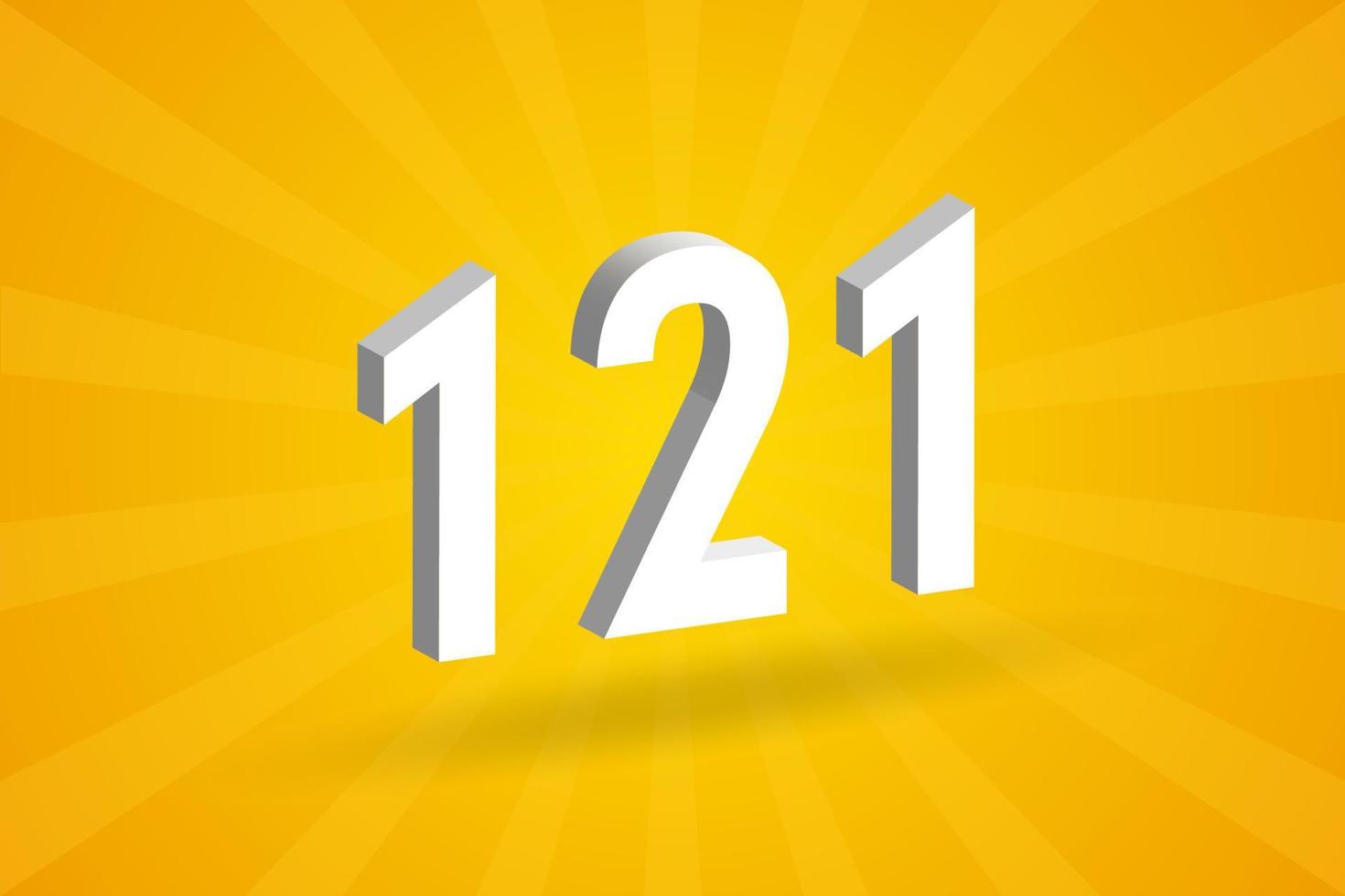3d 121 siffra font alfabet. vit 3d siffra 121 med gul bakgrund vektor