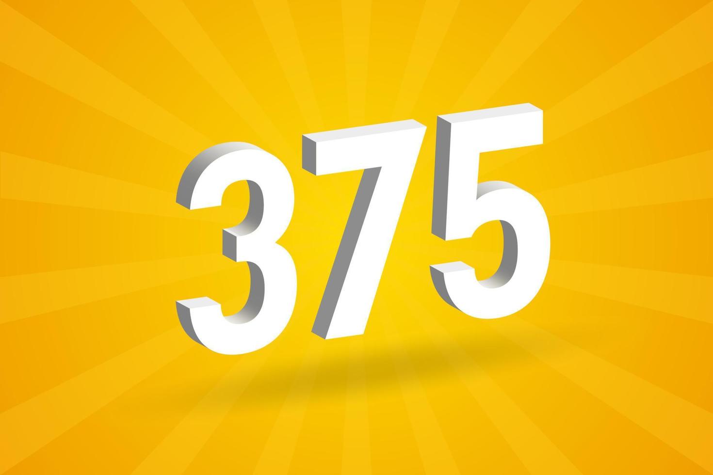 3d 375 Zahlenschriftalphabet. weiße 3D-Nummer 375 mit gelbem Hintergrund vektor