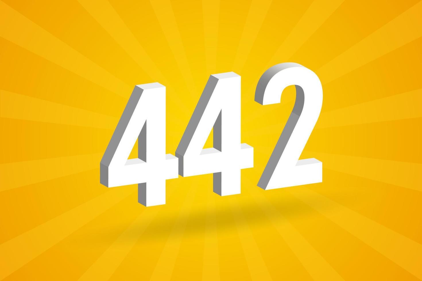 3d 442 siffra font alfabet. vit 3d siffra 442 med gul bakgrund vektor