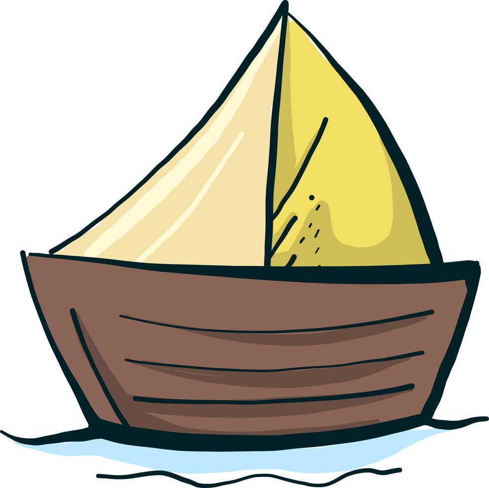 Boot mit gelbem Segel, Illustration, Vektor auf weißem Hintergrund