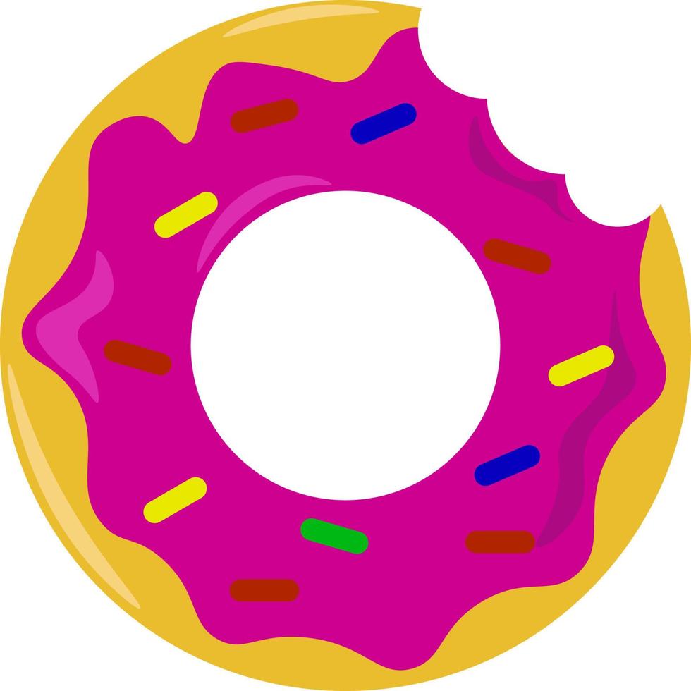 gebissener Donut, Illustration, Vektor auf weißem Hintergrund.