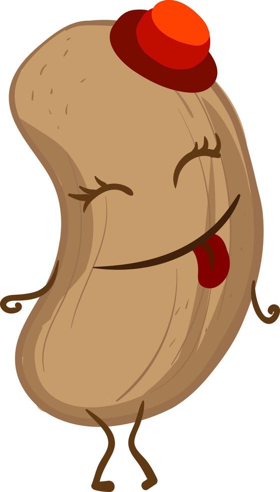 glückliche Erdnuss mit rotem Hut, Illustration, Vektor auf weißem Hintergrund
