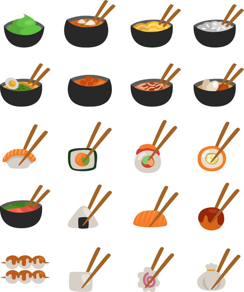 asiatisches Essen, Illustration, Vektor auf weißem Hintergrund.