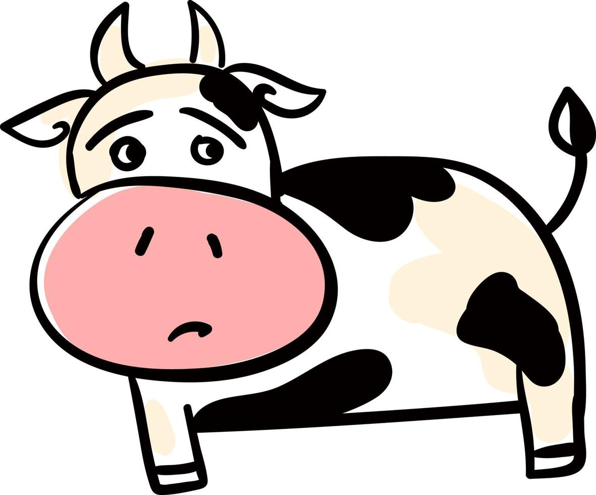 traurige Kuh, Illustration, Vektor auf weißem Hintergrund.