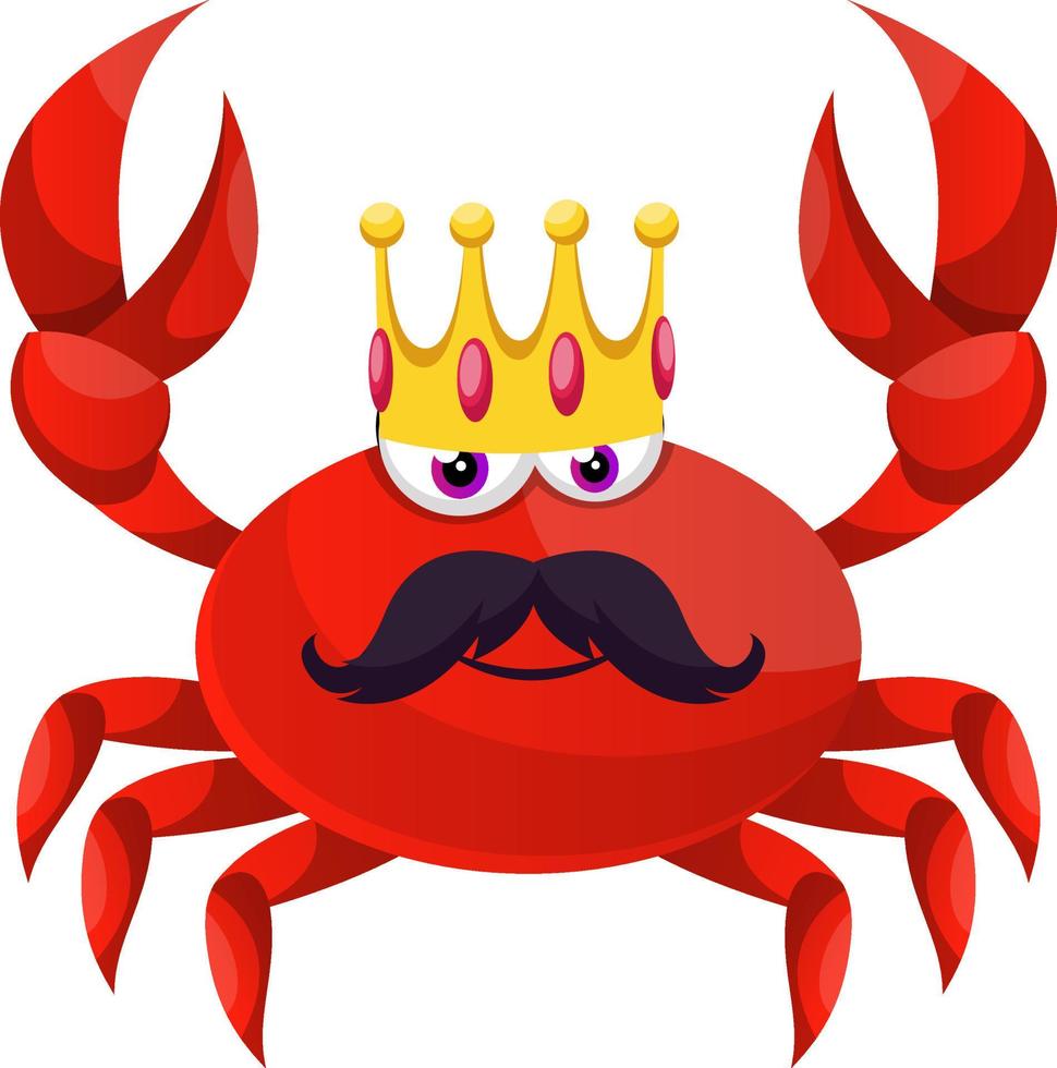 Krabbe mit Krone, Illustration, Vektor auf weißem Hintergrund.