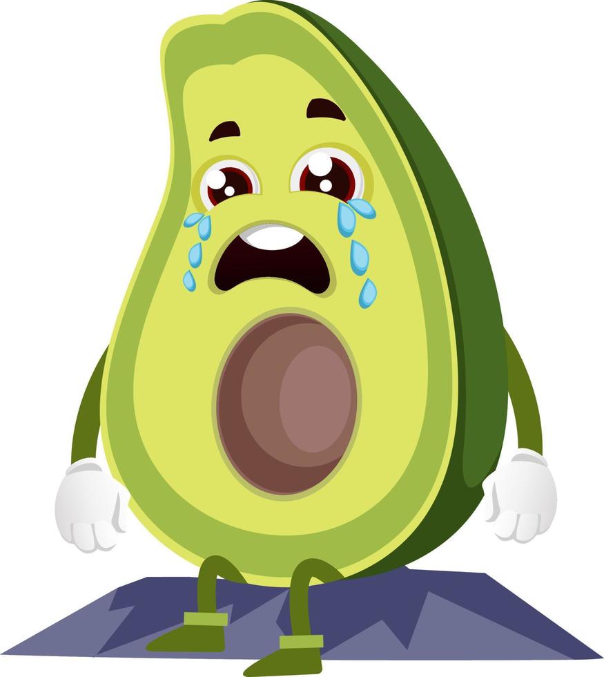 Weinende Avocado, Illustration, Vektor auf weißem Hintergrund.