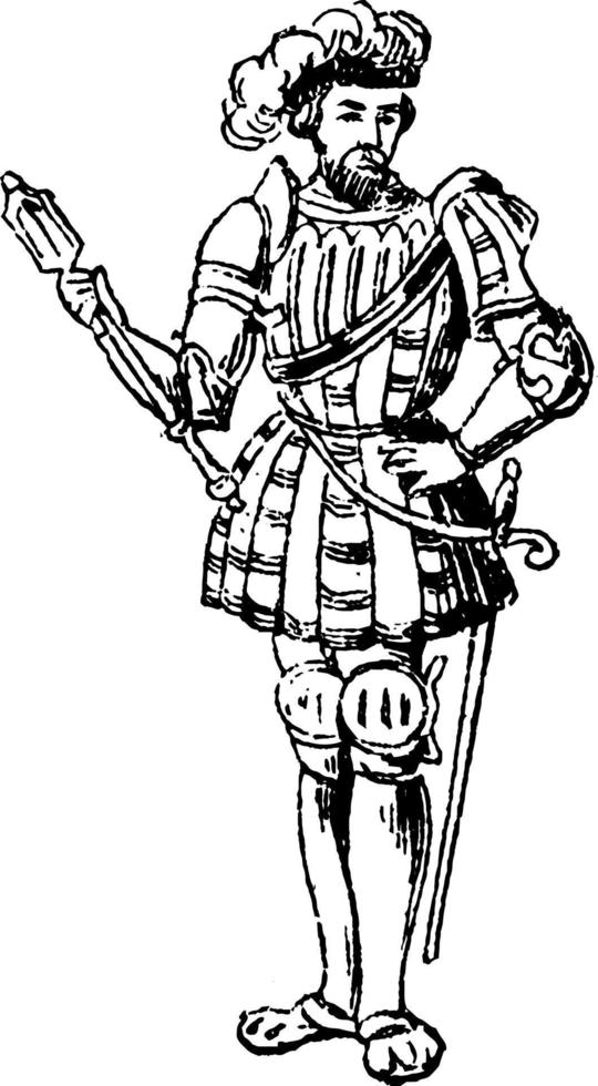 militär kostym från de tid av henry viii, årgång illustration. vektor