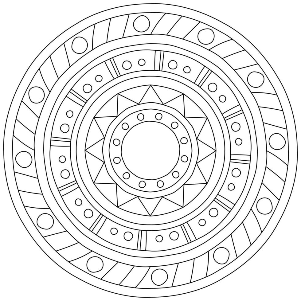 enkel kontur mandala i med geometrisk former, färg sida i de form av en cirkel med enkel mönster vektor