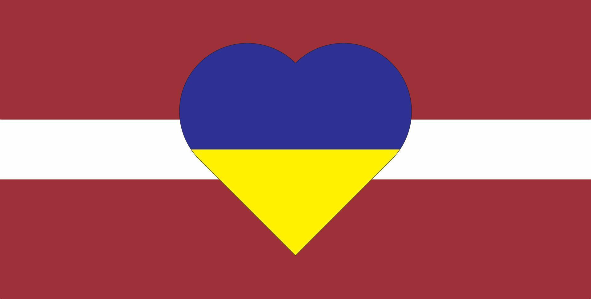 en hjärta målad i de färger av de flagga av ukraina på de flagga av lettland. illustration av en blå och gul hjärta på de nationell symbol. vektor